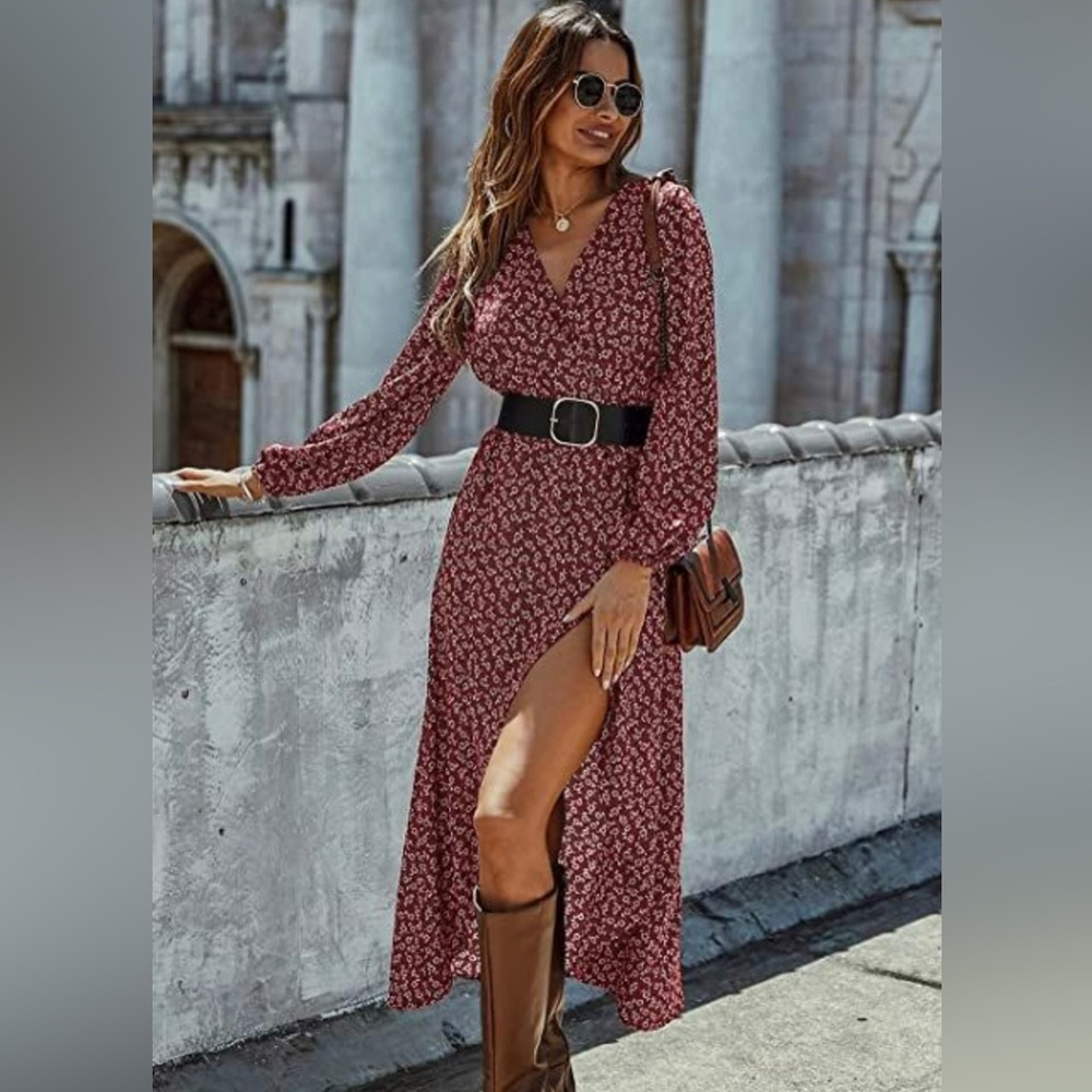 PRETTY GARDEN Long sleeve wrap dress